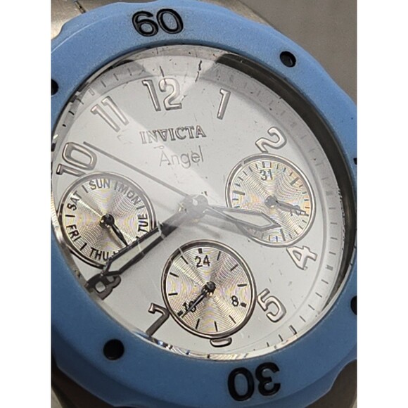 Invicta Angel Womens 40mm Blue Silicone White Dial Date Quartz Watch New Battery main image 9